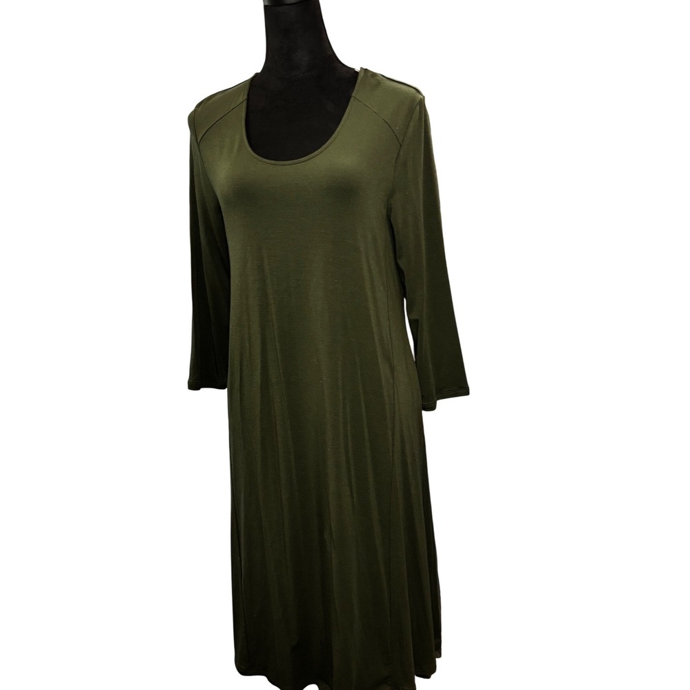 NWT Garnet Hill Olive Green Tencel Lyocell Spandex Midi Dress M Long Sleeve‎